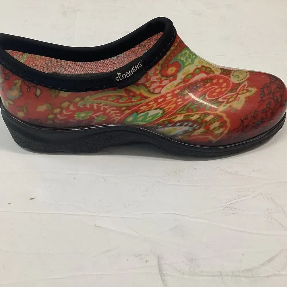 sloggers sz 7 red paisley floral garden waterproof slip resistant ( modified)